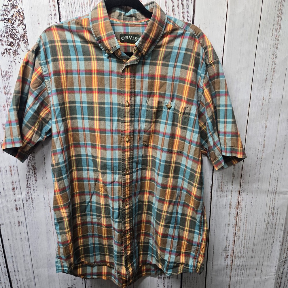 Orvis Madras Plaid Short Sleeve Sz Large Button Up Shirt Menswear Colorful